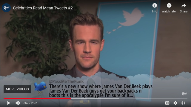James Van Der Beek - Celebrities Read Mean Tweets About Themselves (videos)